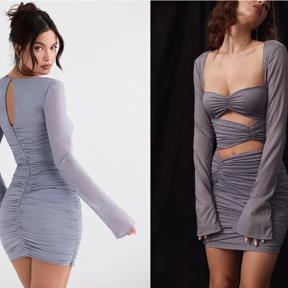 House of CB ‘Camille’ Dove Grey Real Silk Mini Dress NWOT - Picture 5 of 10